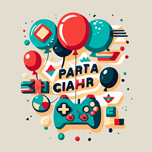 happy birthday mixed with gaming, balloons, cakes and gaming stuff, vector gaphics, flat background ar