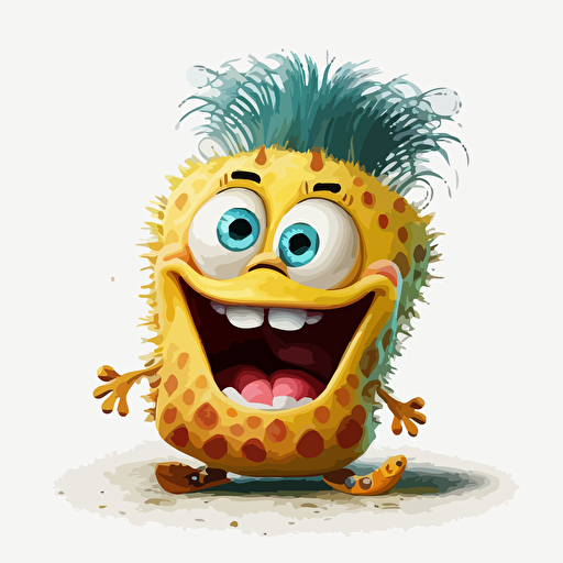 A saturated colorfull baby fur SpongeBob SquarePants, goofy looking, smiling, white background, vector art , pixar style