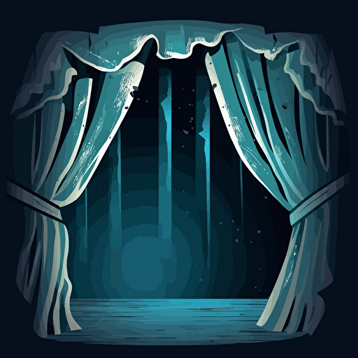 theater stage with ripped curtains, dynamic, vector