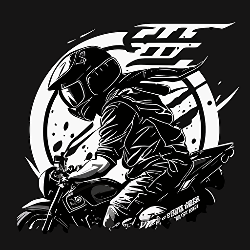 motorcycle club logo, ninja, simple vector, black and white