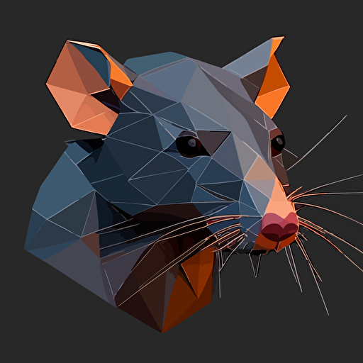 create a low poly, frontal looking , symetric head of a rat in flat minimalistic vector style colors and shapes