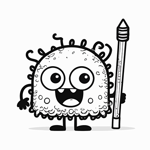 funny monster, simple outline and shapes, coloring page black and white comic book flat vector, white background