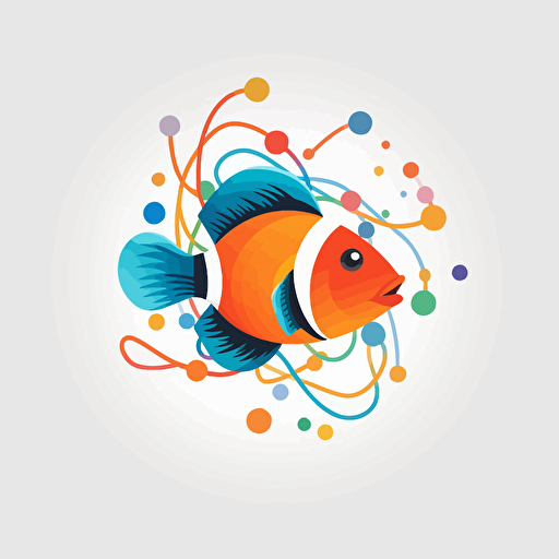 logo clean clown fish keyboard network cables vector multi color white background