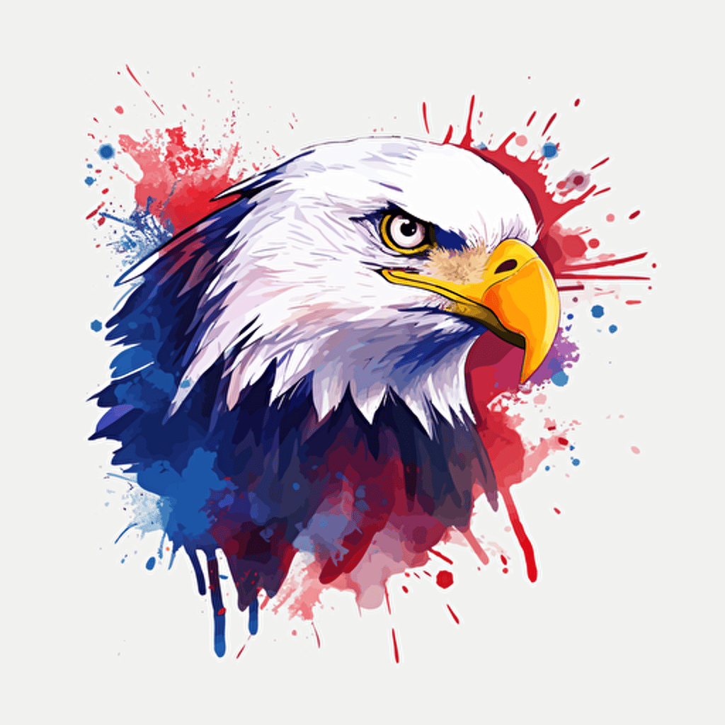 patriotic eagle, detailed, cartoon style, 2d watercolor clipart vector, creative and imaginative, floral, hd, white background