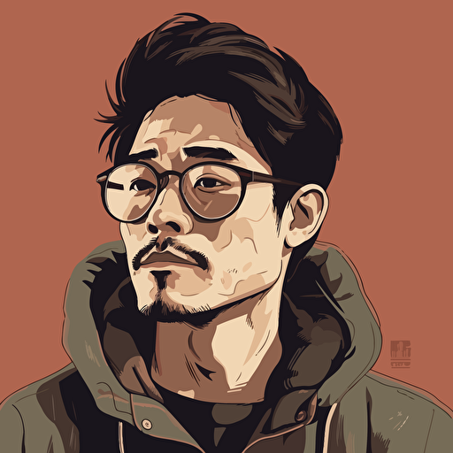 vector art style 28 year old asian man, in the style of Micheal Parks