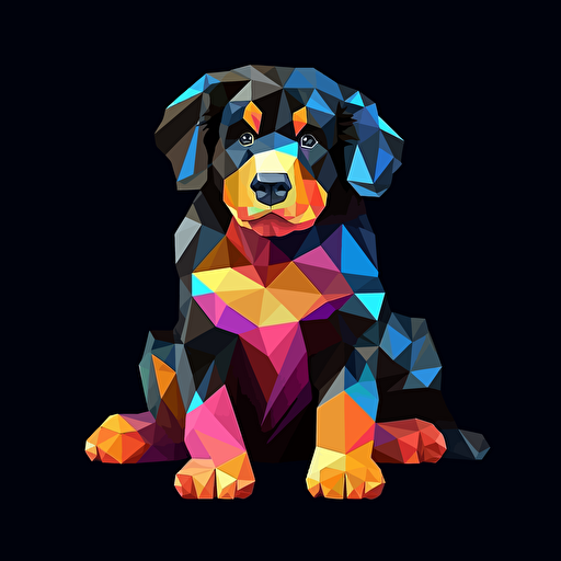 colorfull origami Bernese Mountain Dog puppy dog, vector art, black background