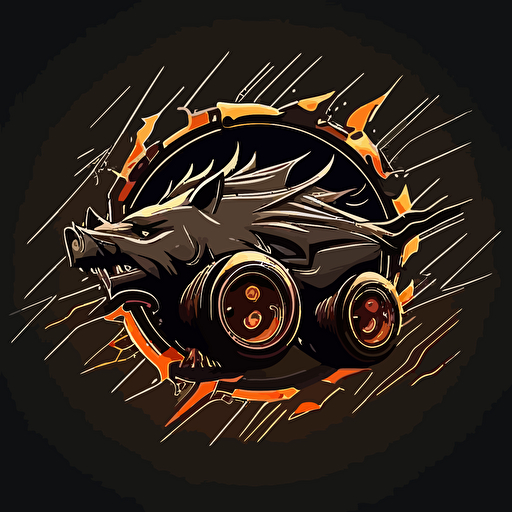 warthog, wheels, burning rubber, vector logo, vector art, emblem, simple, cartoon, 2d