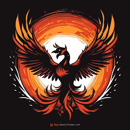 vector logo of a Phoenix rising from the ashes, black, red, and orange