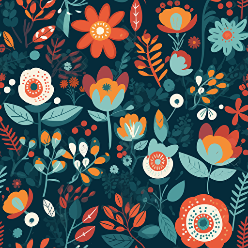 scandi style flowers in bloom, vibrant colours, vector