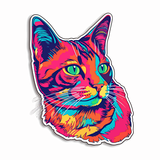 cat, Sticker, Cheerful, Neon, Photorealism, Contour, Vector, White Background