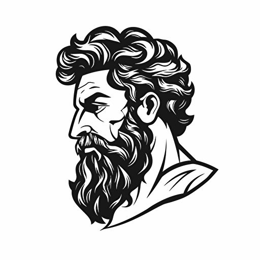 Alpha male ancient greek stoic illustration, frontal, minimal, outline strokes only, black and white, logo, vector, minimallistic, white background