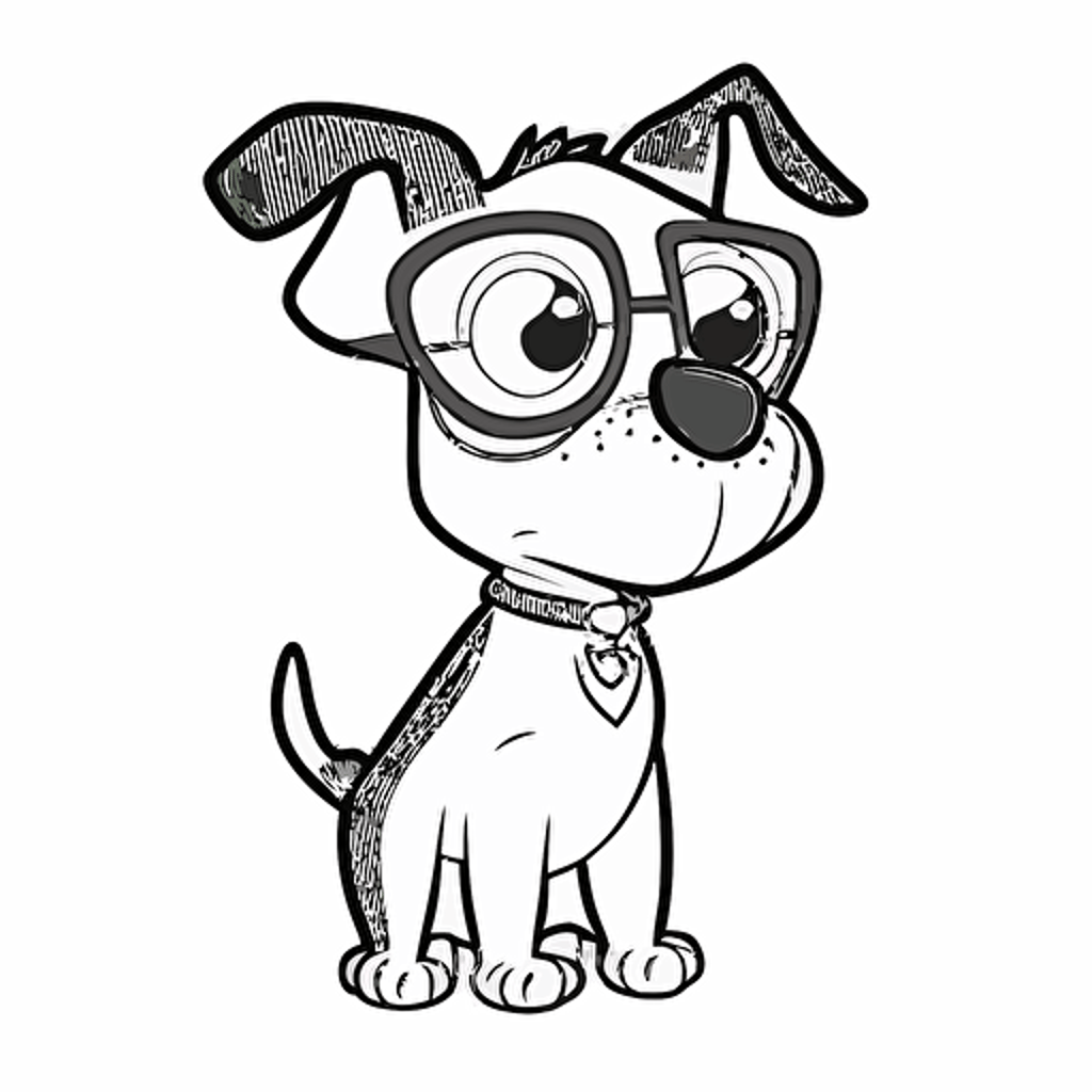 cute pastor dog in farm, big cute eyes, pixar style, simple outline and shapes, coloring page black and white comic book flat vector, white background