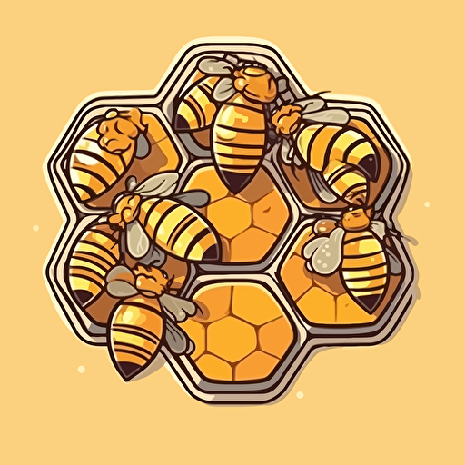 Various Bees on a Honeycomb, Saturday Morning Cartoon Style, Sticker, Vector