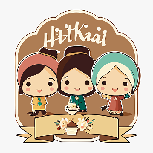 selamat hari raya greeting card with kids infront, cute vector art