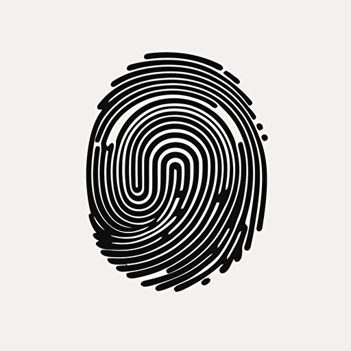 a retro geometric iconic logo of a computerized fingerprint, black vector on white background.