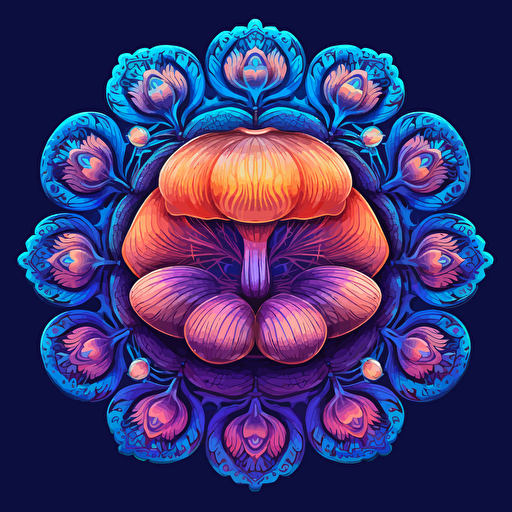 2d mandala made with mushrooms uv colors vector style detailed