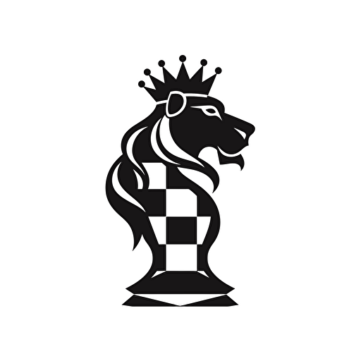 lion shaped king chess piece, Modern iconic logo black vector white background.