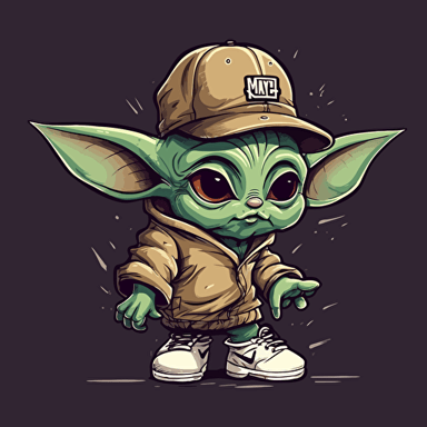 a cartoon of a baby yoda with a nike hat, vector art by Altichiero, behance, space art, behance hd, clean, deviantart hd