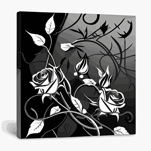 black and white vector pattern, roses and thorns tile