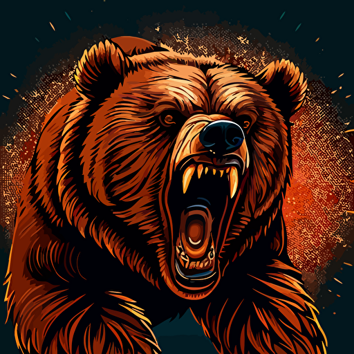 roaring Angry bear, teeth showing, long claws, vector art