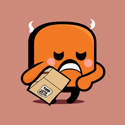 mascot logo of octopus, simple, vector, kodomomuke anime, 2D, holding a small package, angry face