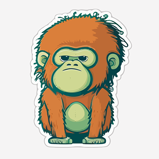 Orangutan, Sticker, Cute, Kawaii, Pastel, Digital Art, Contour, Vector, White Background, Detailed