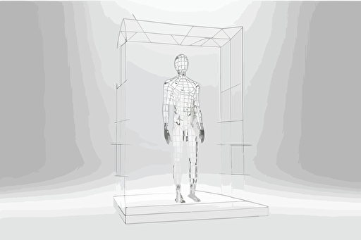 vector WIREFRAME HUMAN FIGURE, full length against white background, simple, minimalist,