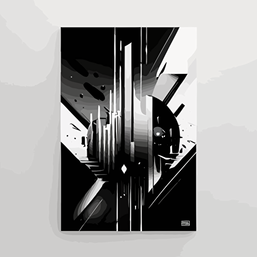 A3 vertical minimal techy cyberpunk abstract poster with futuristic, minimal style using vector elements vertical mirror with black and white colors — v5 — 30:42 — seed 1