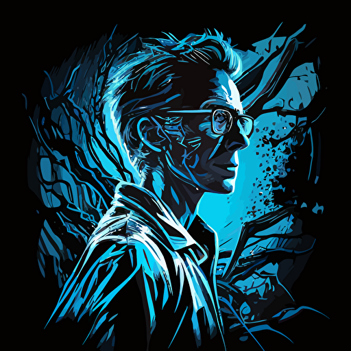 syringe in medical gown :: linear art vector comics :: volumetic blue lighting