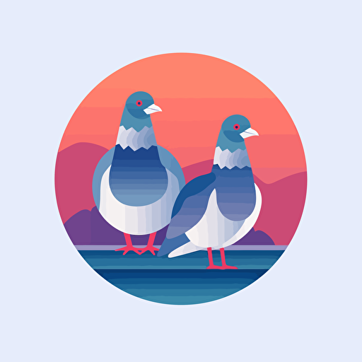flat vector logo, two pigeons.