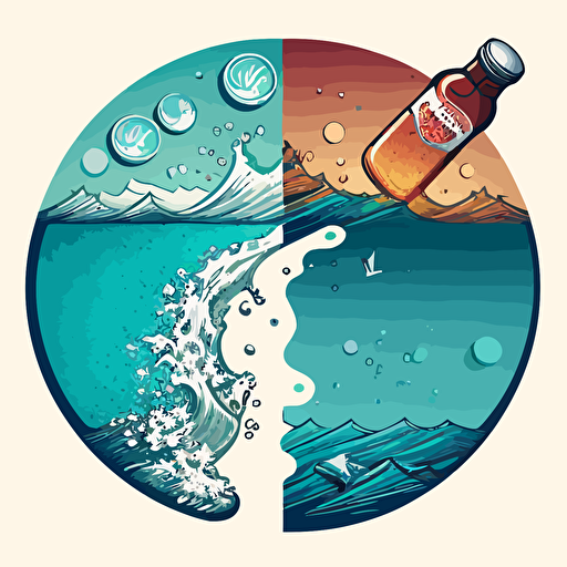 a vector image showing an ocean of water pouring onto a bottle cap versus the opposite