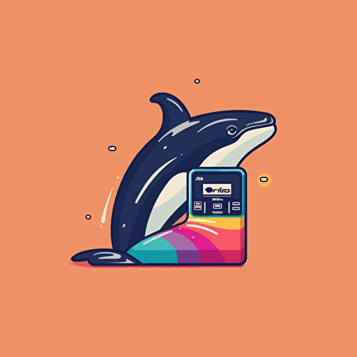 minimalist logo of an orca and a credit card payment terminal. Colorful, logo, vector, clean, friendly