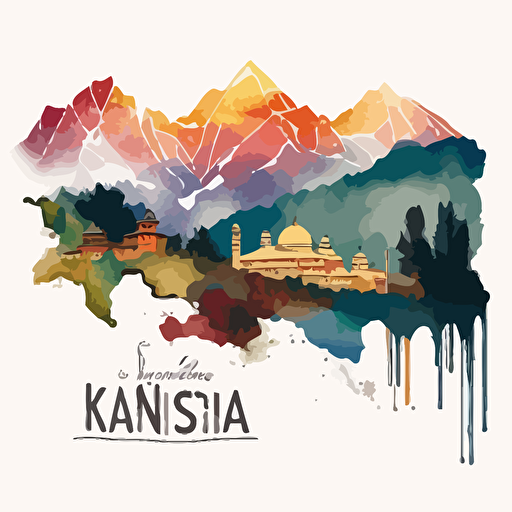 vector water colour illustration with uttarakhand sky line and culture