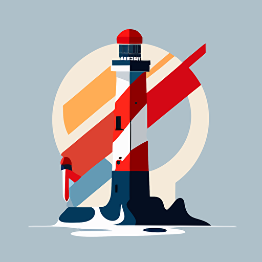 flat vector style bauhaus logo of a lighthouse merged with a paintbrush, geometric, super simple, gestalt theory, simplified (fast)