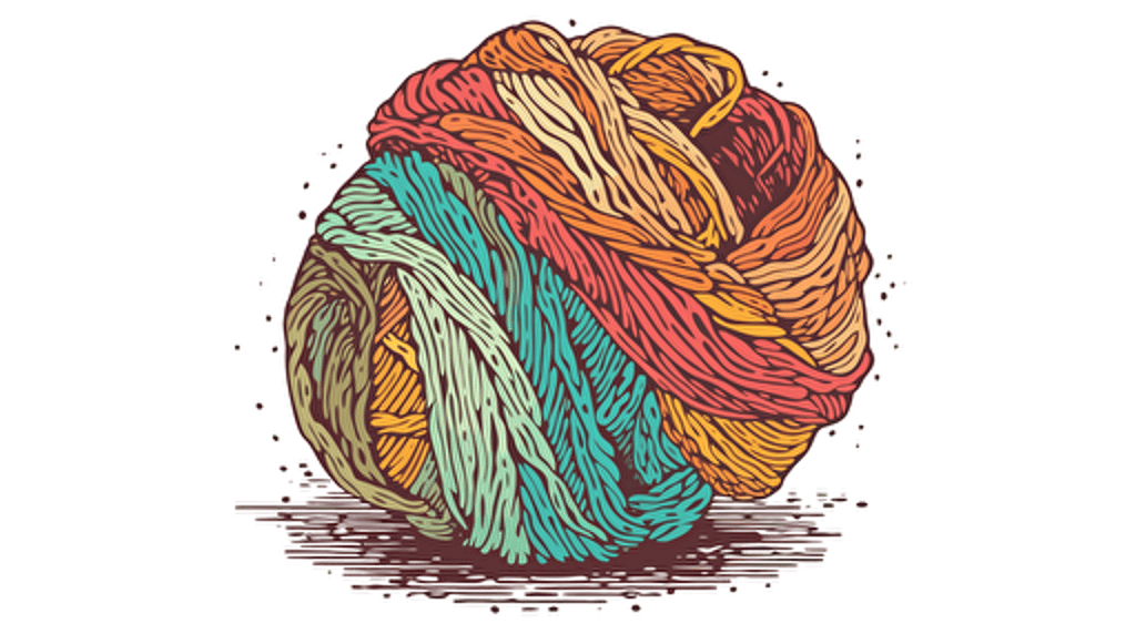 vector art style, ball of yarn, in the style of Michael Parks, white background,