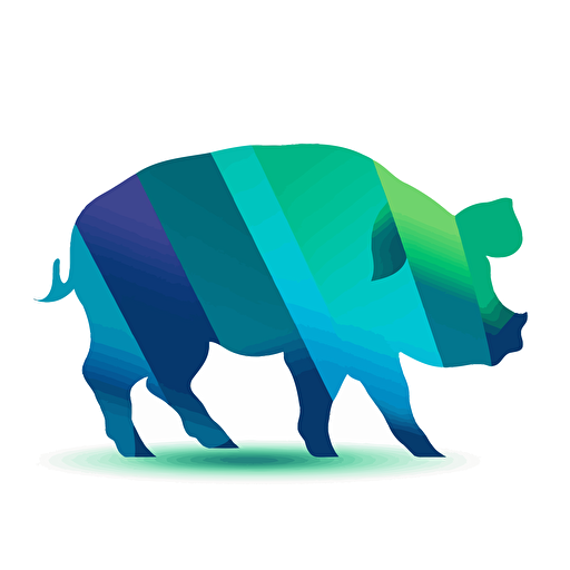 a vector art of a pig with blue and green colors, side shot, vector art, minimalism