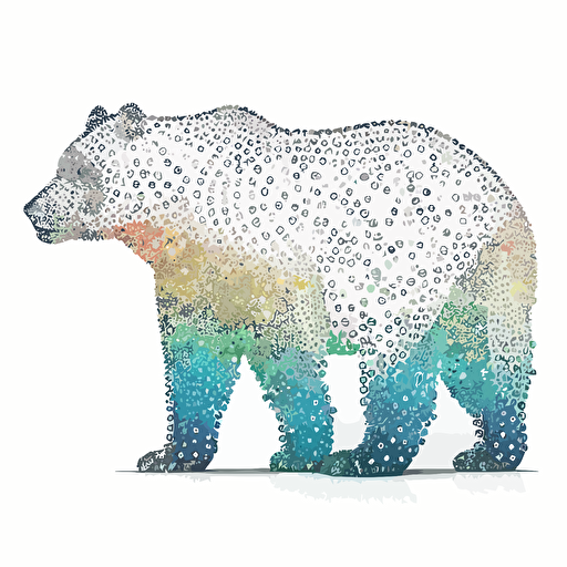Pride bear illustration made out of connected dots, vector art, ink, white background