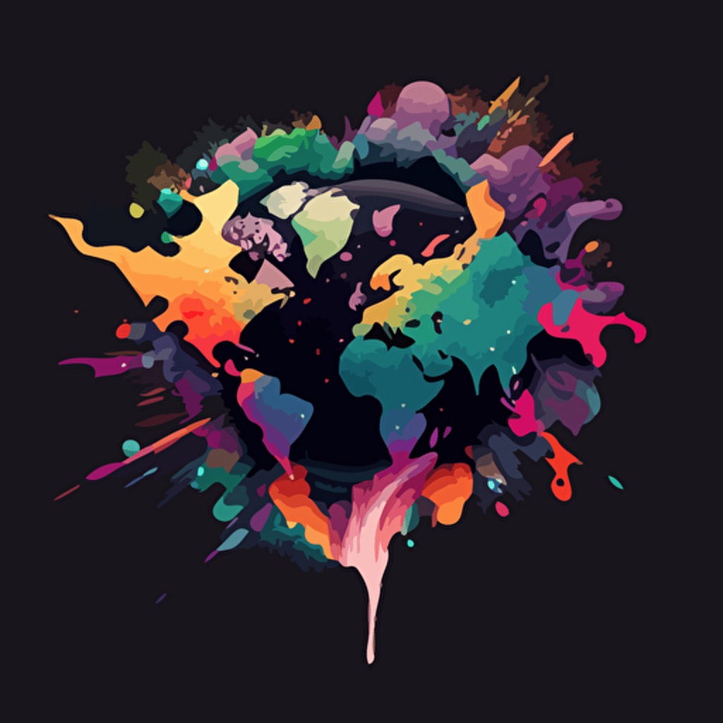 colorful vector art, exploding continent in space