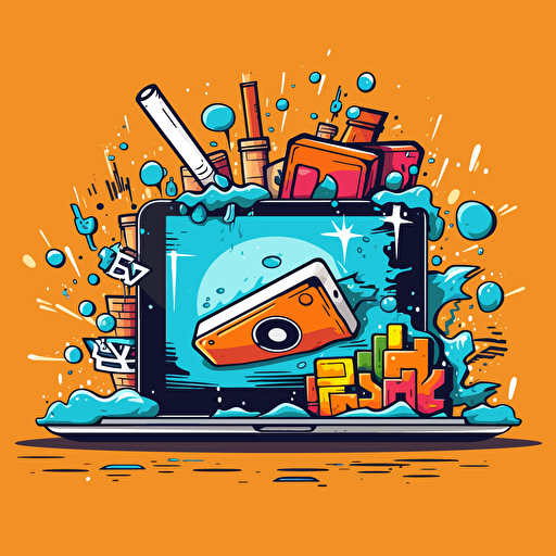 flat vector icon, tablet education, graffiti style