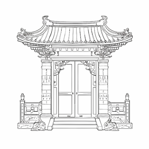 vector, line drawing, simple design, asian traditional gate, front view