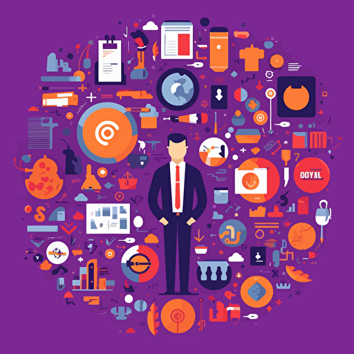 all in one portfolio management, medium detail, liberal use of purple, simple, vector