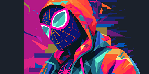 a vector flat 2d splatwork spray painted similar to spiderman into the spiderverse colors new york wall