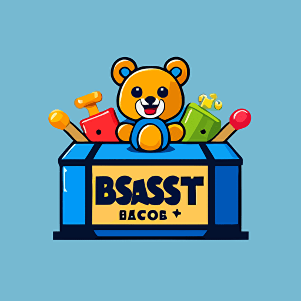 a mascot logo of a box with toys, simple, vector