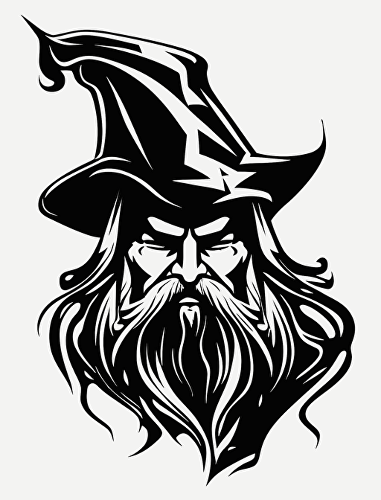 simple cartoon wizard head black vector, white background,