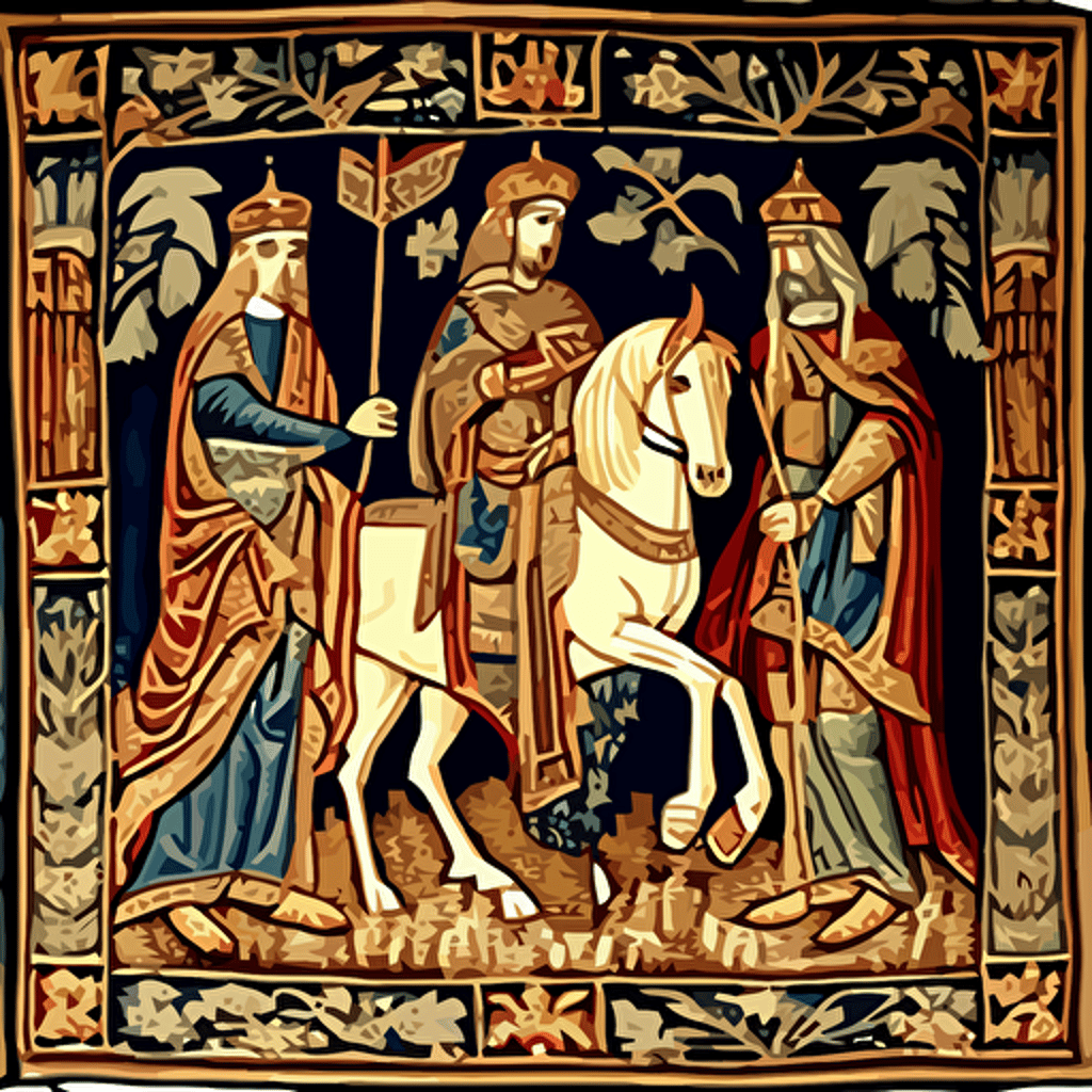 a medieval tapestry depicting the three magi vector image
