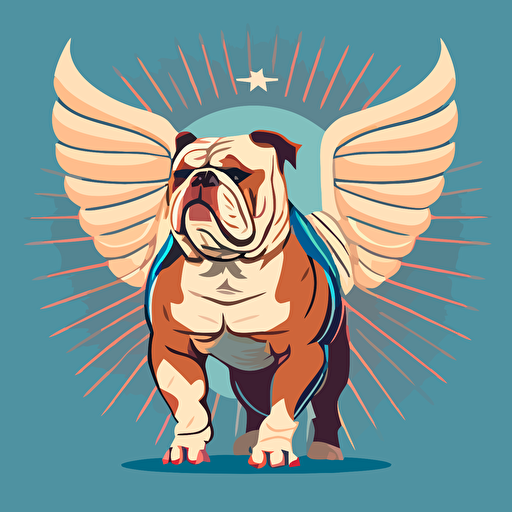 vector style flat illustration of an english bulldog with eagle wings
