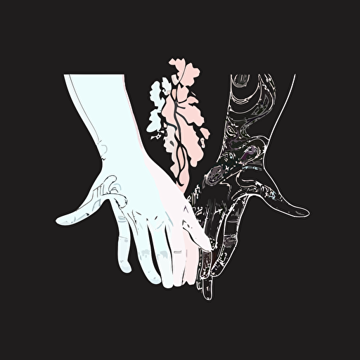 two hands holding together, isolated, no colors, vector, rupi kaur style