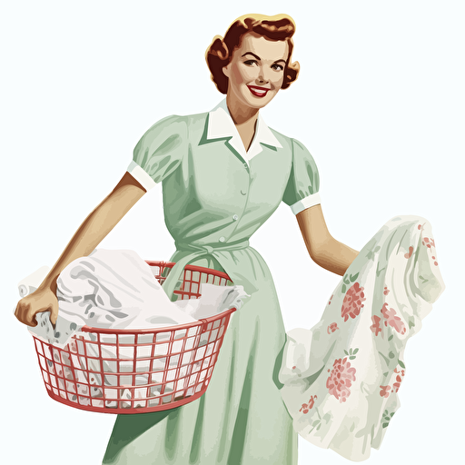 1950s laundry ad, no background, white background, vector style