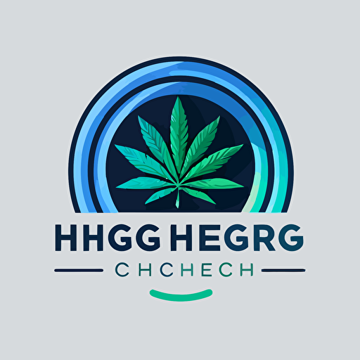 a vector based logo with default colors of blue and green for a company called Higher Cooking. This company produces videos for youtube for cooking with CBD. Include a marijuana leaf and a frying pan