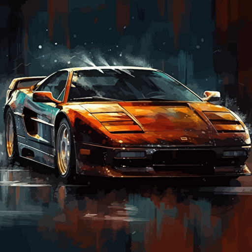 painting of a vector w8 sports car, rembrandt, divinci, baroque, luxury sports car, masterpiece painting, high end art, colors, masterpiece painting